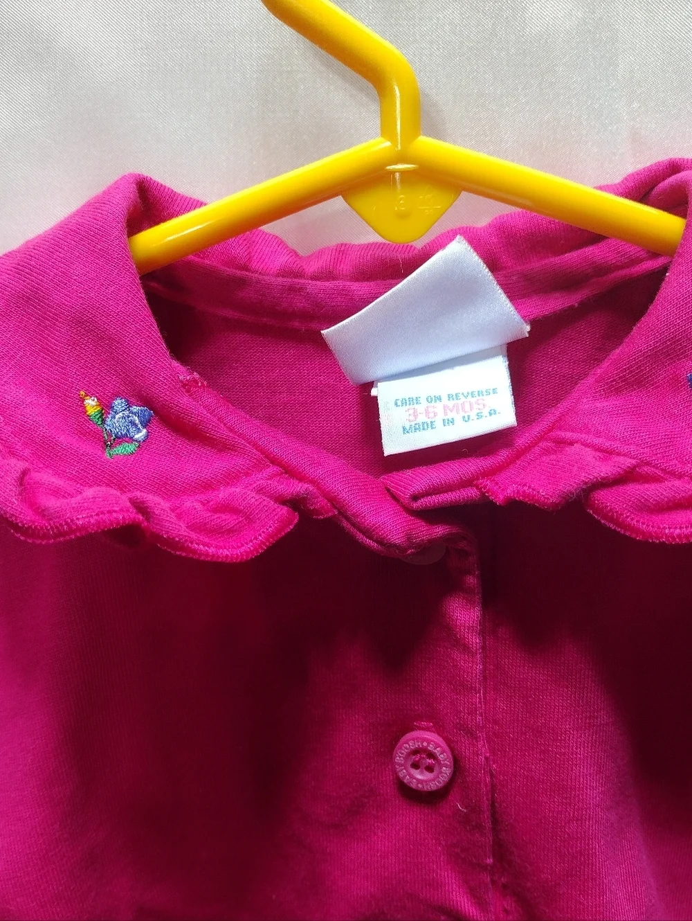 Vintage Baby OshKosh Bgosh Pink Long Sleeve Flower Polo Shirt Girl 3-6M USA Made